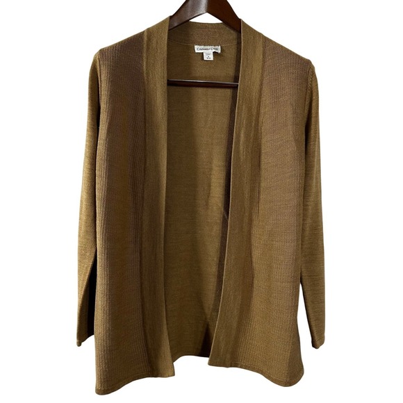 Coldwater Creek Sweaters - Coldwater Creek Womens M Merino Wool Blend Open Front Cardigan Tan Brown Sweater